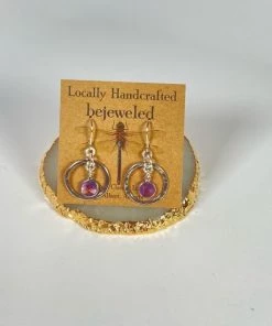 Bejeweled Amethyst & Hammered Silver Earrings B-146 Handmade