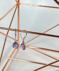 Bejeweled Amethyst Tear Drop Mini Earrings B-151 Handmade