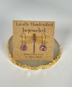 Bejeweled Amethyst Tear Drop Mini Earrings B-151 Handmade