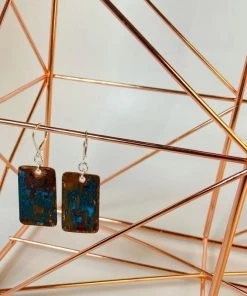 Bejeweled Bold Copper Patina Earrings B-120 Handmade