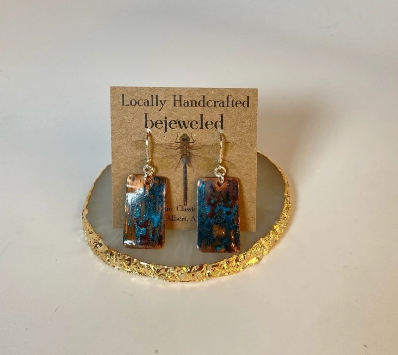 Bejeweled Bold Copper Patina Earrings B-120 Handmade 1 Bejeweled Bold Copper Patina Earrings B-120 Handmade