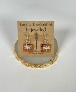 Bejeweled Handmade Copper And Silver Dragonfly Earrings B-148