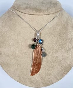 Bejeweled Handmade Copper Dragonfly Wing Necklace With Stones B-153