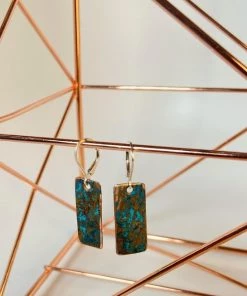 Bejeweled Copper Patina Rectangular Earrings B-102 Handmade