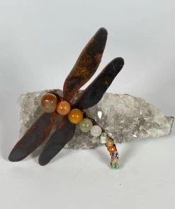 Bejeweled Handmade Gemstone Dragonfly Magnet With Carnelian M-502