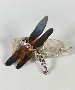 Bejeweled Handmade Gemstone Dragonfly Magnet With Clear Quartz M-500
