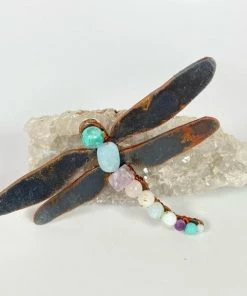 Bejeweled Gemstone Dragonfly Magnet With Jasper & Amethyst M-505 Handmade