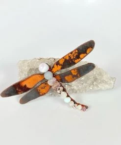 Bejeweled Handmade Gemstone Dragonfly Magnet With Rose Quartz M-501