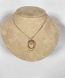 Bejeweled Handmade Hammered Copper, Sterling Silver & Aquamarine Pendant Necklace B-162