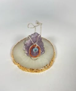 Bejeweled Handmade Hammered Copper, Sterling Silver & Aquamarine Pendant Necklace B-162