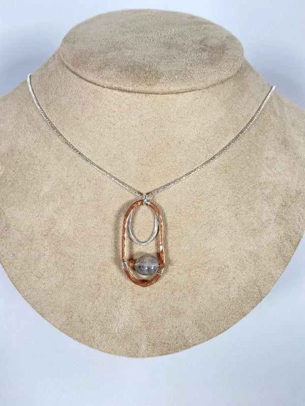 Bejeweled Handmade Hammered Copper, Sterling Silver & Quartz B-163 1 Bejeweled Handmade Hammered Copper, Sterling Silver & Quartz B-163