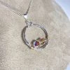 Bejeweled Handmade Hammered Silver & Swarovski Crystal Pendant Necklace B-157