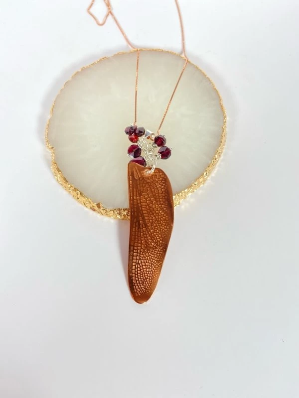Bejeweled Handmade Handcrafted Copper Dragonfly Wing With Garnet B-165 2 Bejeweled Handmade Handcrafted Copper Dragonfly Wing With Garnet B-165