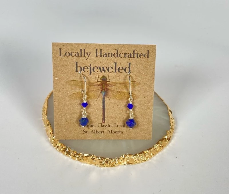Bejeweled Lapis Drop Earrings B-150 Handmade 1 Bejeweled Lapis Drop Earrings B-150 Handmade