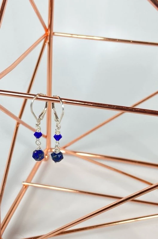 Bejeweled Lapis Drop Earrings B-150 Handmade 2 Bejeweled Lapis Drop Earrings B-150 Handmade