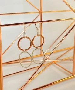 Bejeweled Mixed Metal Sterling Silver & Copper Earrings B-112 Handmade