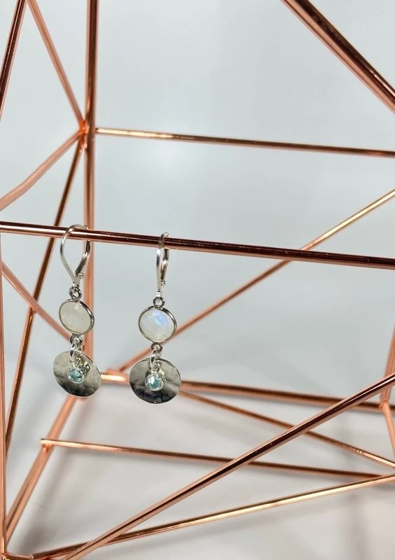 Bejeweled Handmade Moonstone & Aquamarine Crystal Earrings B-145 2 Bejeweled Handmade Moonstone & Aquamarine Crystal Earrings B-145