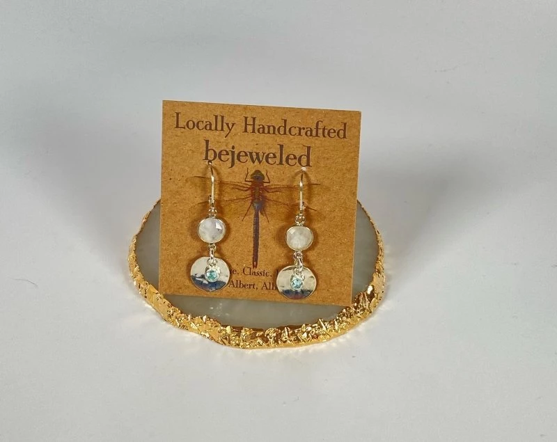 Bejeweled Handmade Moonstone & Aquamarine Crystal Earrings B-145 1 Bejeweled Handmade Moonstone & Aquamarine Crystal Earrings B-145