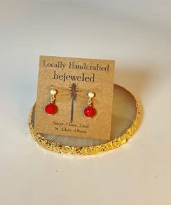 Bejeweled Red Crystal Stud Earrings B-117 Handmade