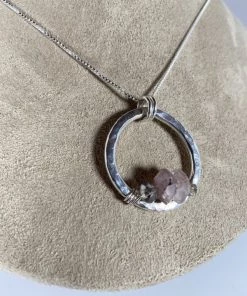 Bejeweled Rose Quartz Sterling Silver Pendant Necklace B-159 Handmade