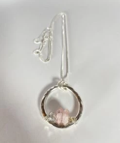 Bejeweled Rose Quartz Sterling Silver Pendant Necklace B-159 Handmade