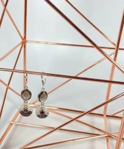 Bejeweled Smoky Quartz & Garnet Earrings B-126 Handmade