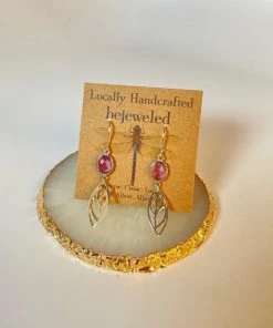 Bejeweled Handmade Sterling Silver Leaf And Amethyst Earrings B-106