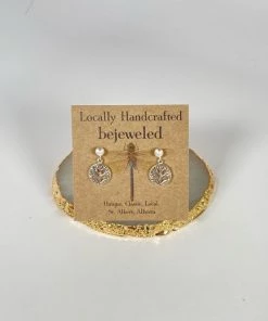 Bejeweled Handmade Tree Of Life Silver Stud Earrings B-137