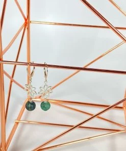 Bejeweled Turquoise And Silver Flower Earrings B-131 Handmade